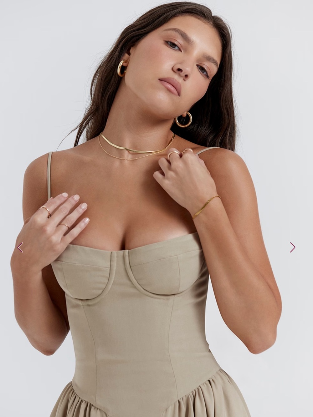 House of CB “SAMARIA” Taupe Midi sundress Dress with Corset Bodice - Picture 5 of 11